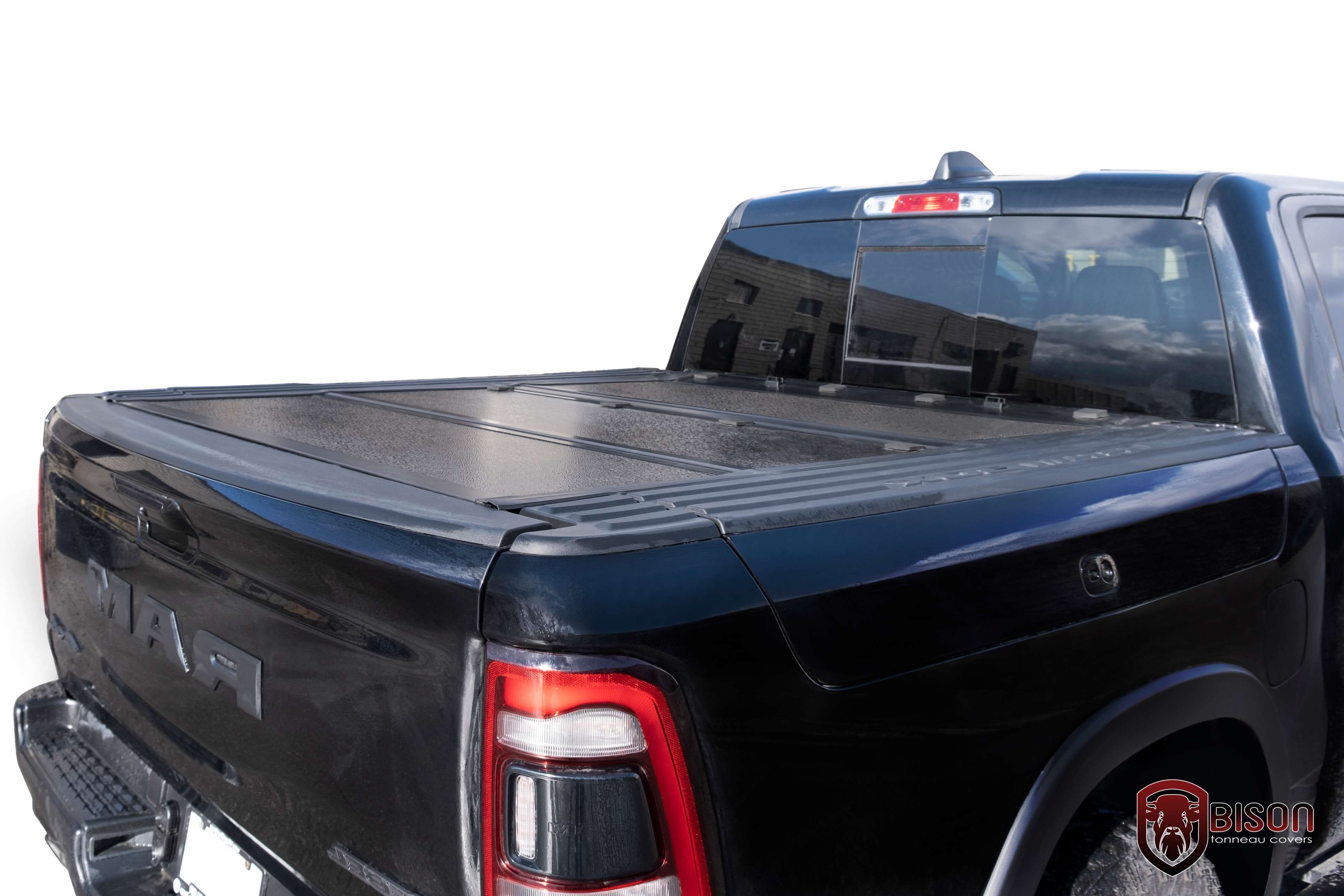 Dodge RAM Box Black Utility Rack Flip Back Hard Tri-fold Tonneau Cover - Image 3